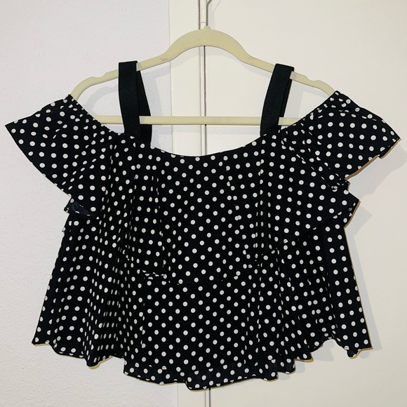 Zara Basic Women’s Black & White Polka Dot Off Shoulder Top - Size XS - Picture 3 of 5